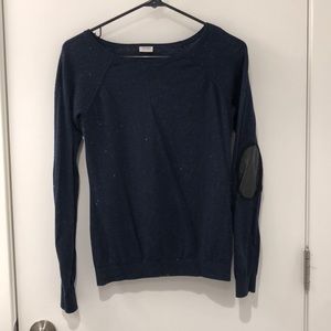 Navy sweater with leather elbow detailing